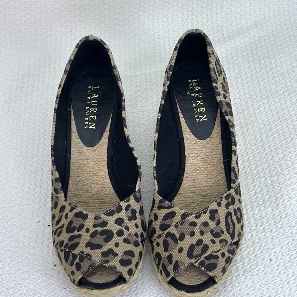 Lauren Ralph Lauren Cecilia BB Leopard Peep Toe Espadrille Wedges Women 8 B - Picture 10 of 10